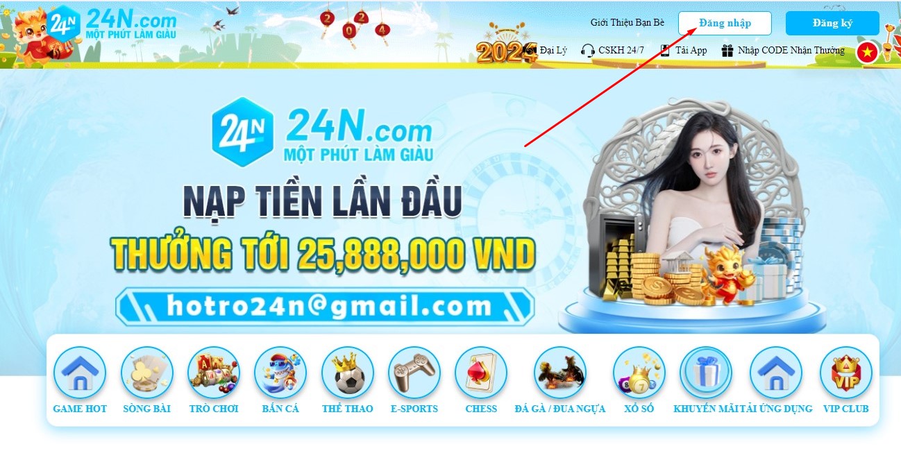 Nút đăng nhập tài khoản 24n